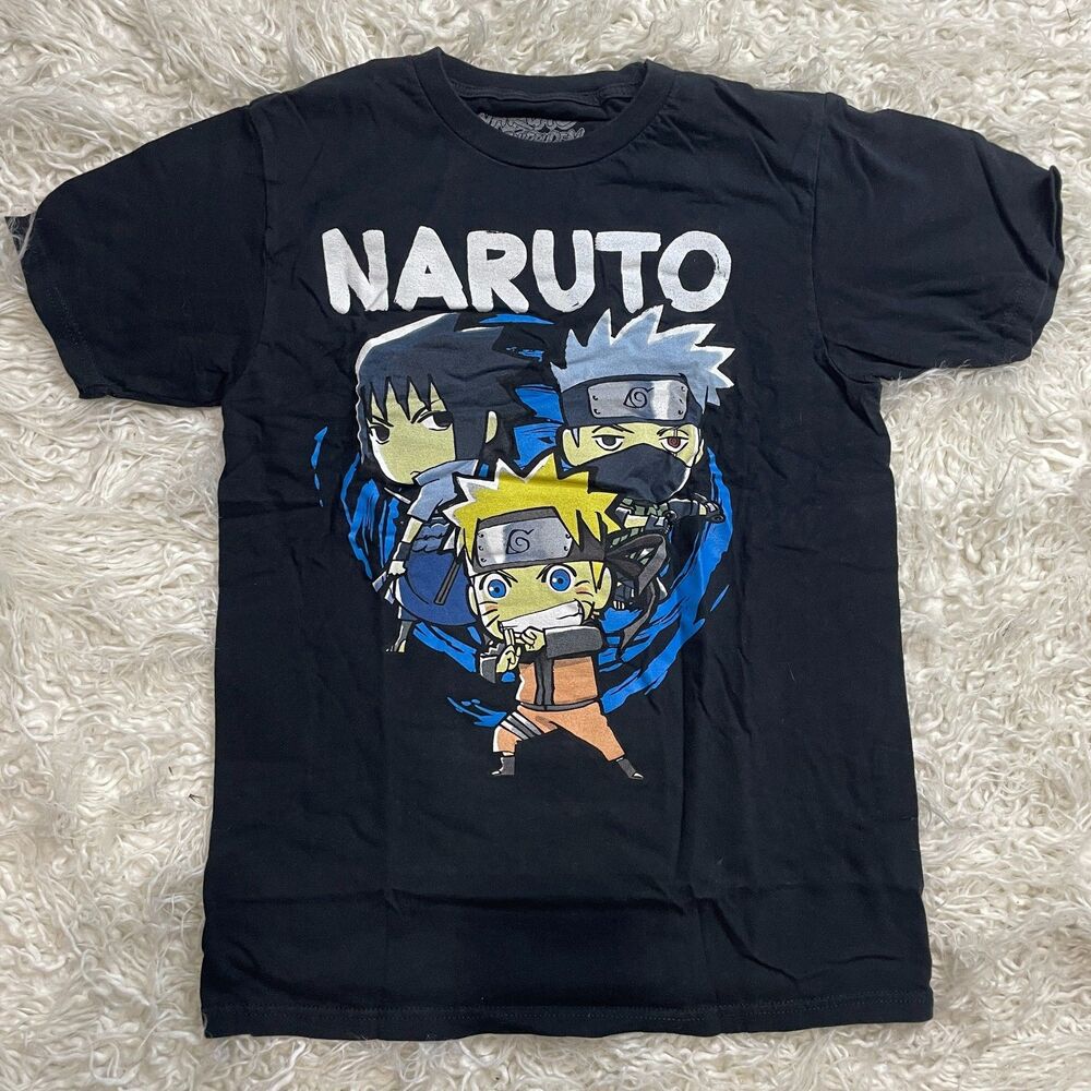 Naruto Shippuden Kakashi Sasuke Chibi Retro Black Graphic Tee Men’s Small